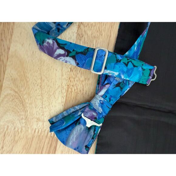 The Tie Rack Set of Matching Bow Tie & Cummerbund Blue Purple Floral One Size JL - Picture 5 of 12